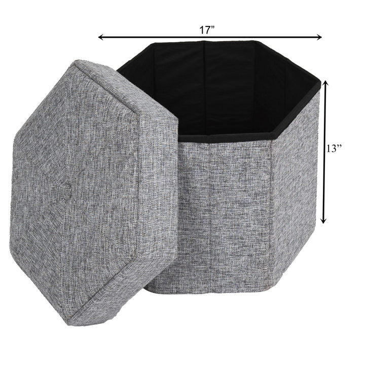 Grey Foldable Hexagon Ottoman Storage Seat Living Room Bedroom Medium Small Sizes Image 5