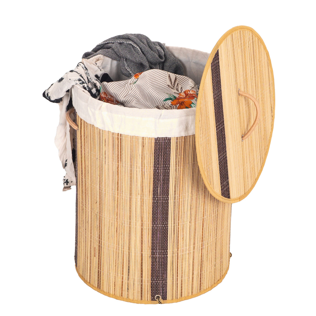 Foldable Bamboo Laundry Hamper with Lid Handles Space Saving Easy Carrying Image 6