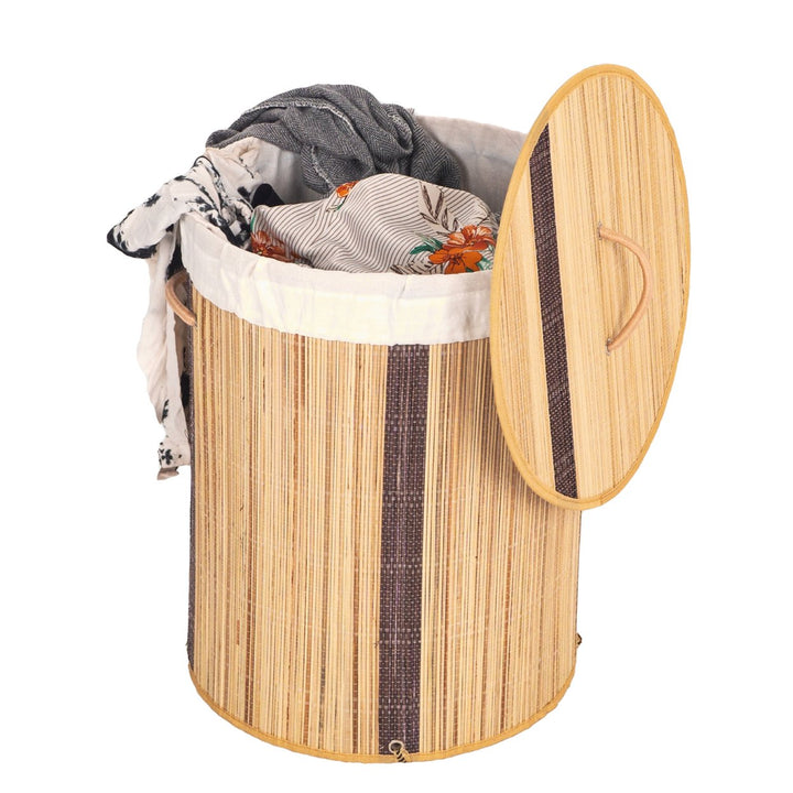 Foldable Bamboo Laundry Hamper with Lid Handles Space Saving Easy Carrying Image 1