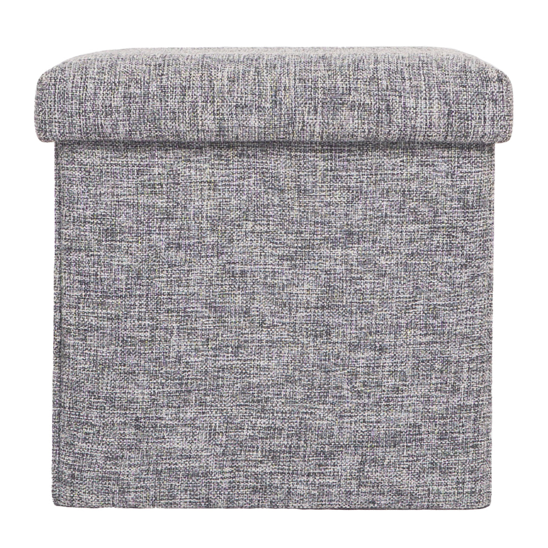 Grey Foldable Cube Ottoman Stool Storage 15 Inch MDF Fabric for Living Room Bedroom Image 9