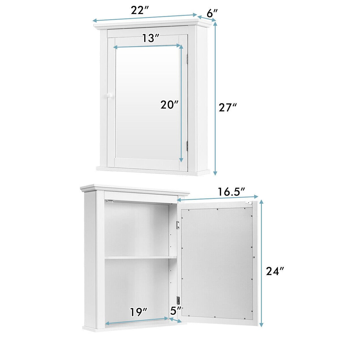 Bathroom Mirror Cabinet Wall Mounted Adjustable Shelf Medicine Storage White Image 3