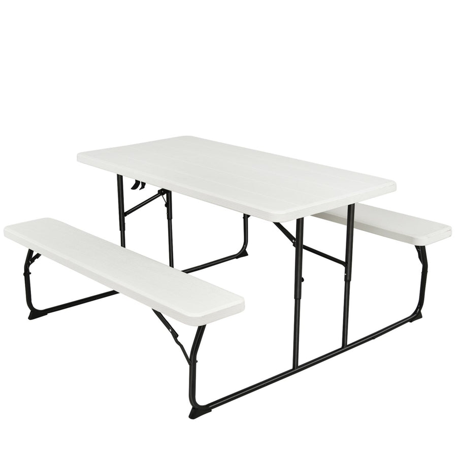 Folding Picnic Table and Bench Set for Camping BBQ w/ Steel Frame Image 1