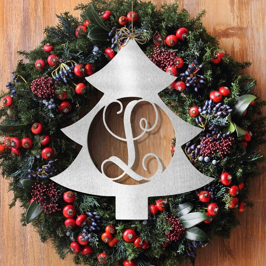 Christmas Tree Single Letter Monogram - 2 Sizes - Personalized Christmas Wreath Decor Image 1