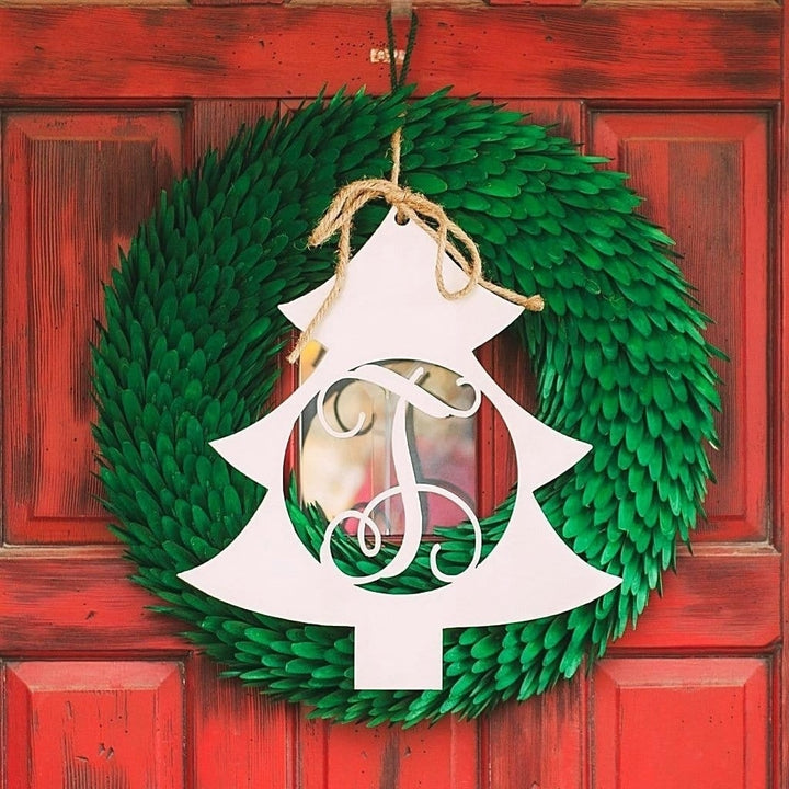 Christmas Tree Single Letter Monogram - 2 Sizes - Personalized Christmas Wreath Decor Image 2