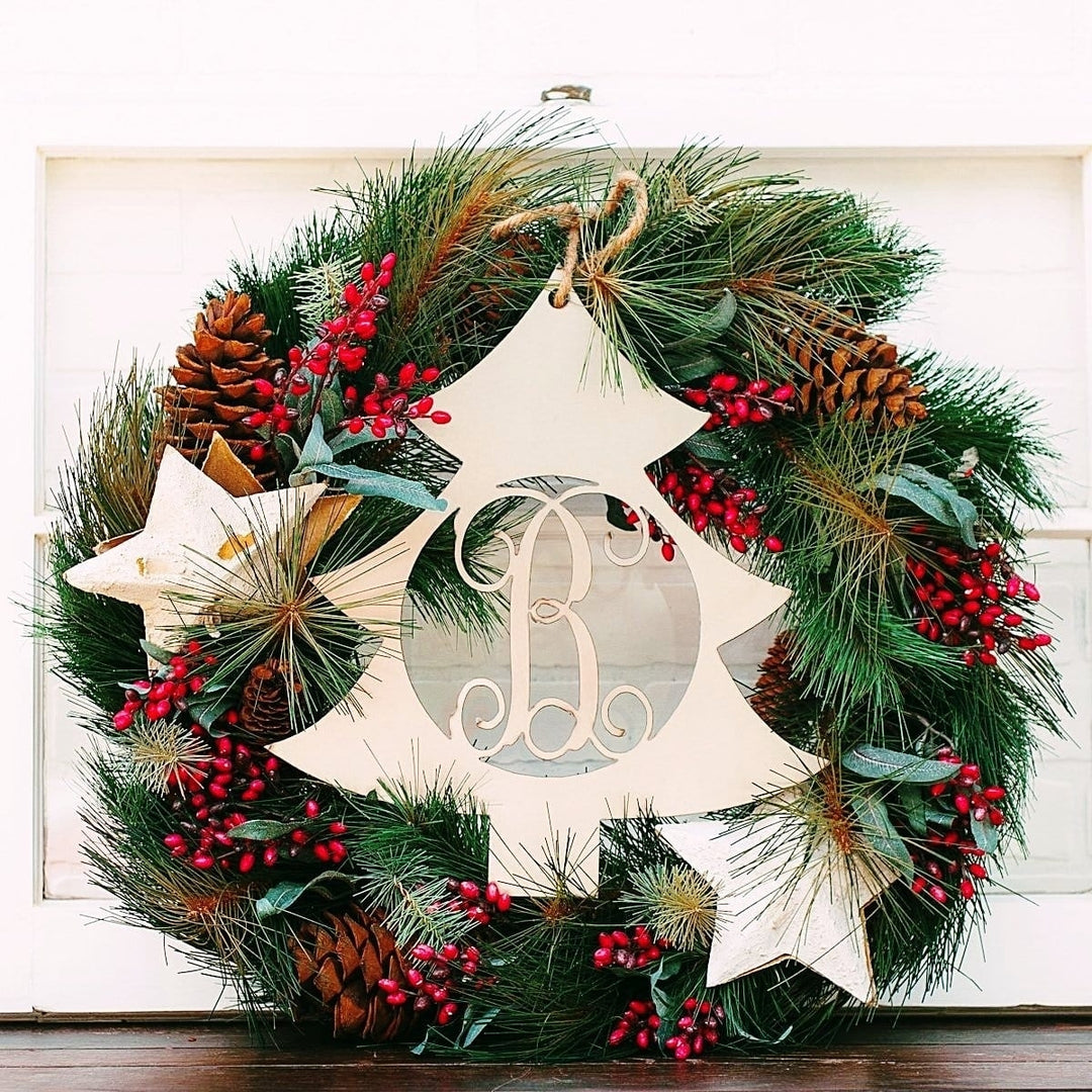 Christmas Tree Single Letter Monogram - 2 Sizes - Personalized Christmas Wreath Decor Image 4