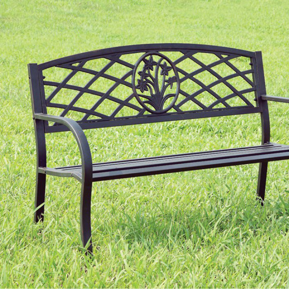 Minot Slated Seat Patio Bench - Saltoro Sherpi Image 1