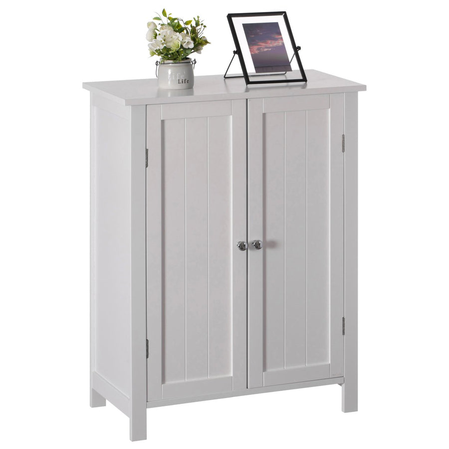 White Wooden Bathroom Cabinet with Double Doors and Adjustable Shelves Modern Vanity Storage Image 1