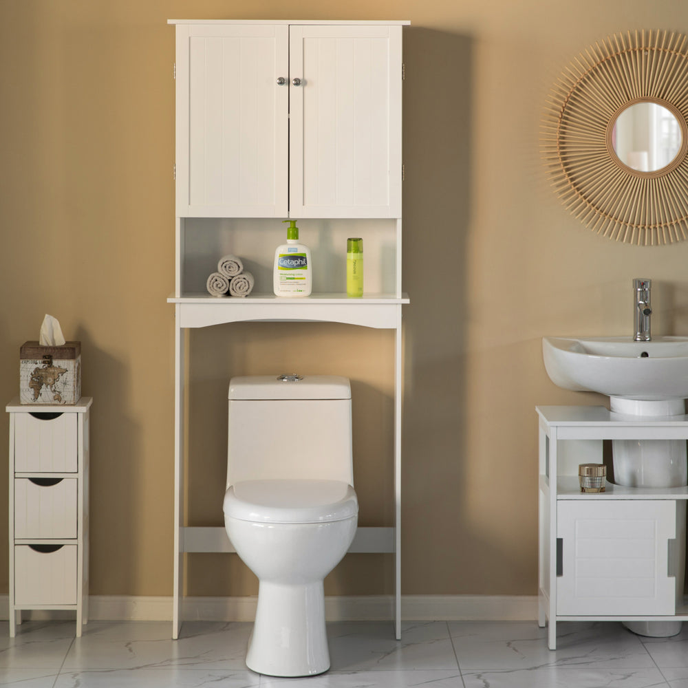 White Over the Toilet Bathroom Cabinet Organizer 25 Inch Adjustable Shelves Image 2