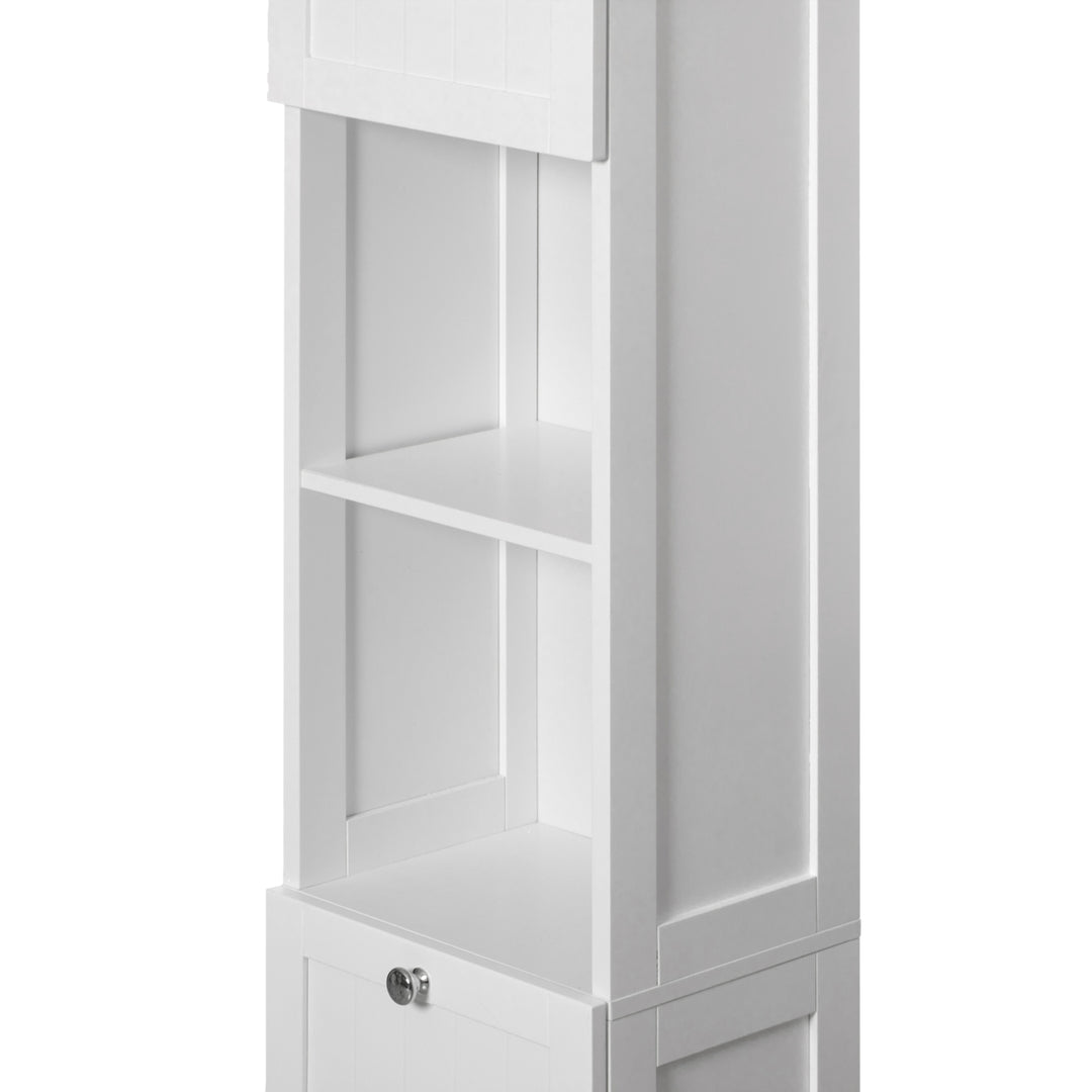 White Tall Bathroom Linen Tower Storage Cabinet 11in W Freestanding Organizer Image 6