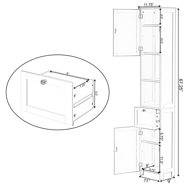 White Tall Bathroom Linen Tower Storage Cabinet 11in W Freestanding Organizer Image 7