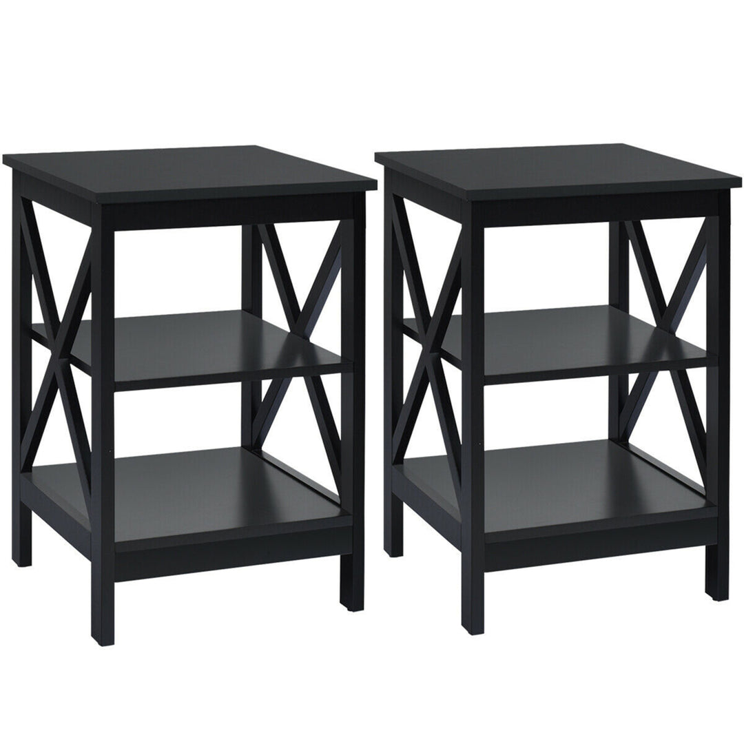 2 PCS 3-Tier Nightstand End Table X Design Storage Display Shelf Living Room Image 1