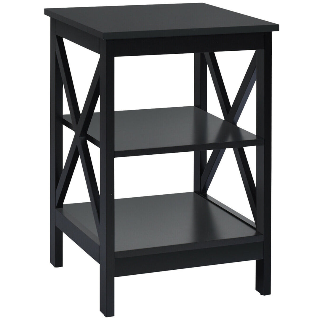 3-Tier Nightstand End Table X Design Storage Display Shelf Living Room Image 1