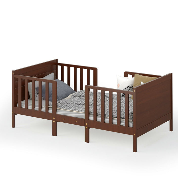 Gymax 2-in-1 Convertible Toddler Bed Kids Wooden Bedroom Furniture w/ Guardrails Image 1