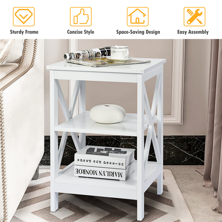 3-Tier Nightstand End Table X Design Storage Display Shelf Living Room Image 4