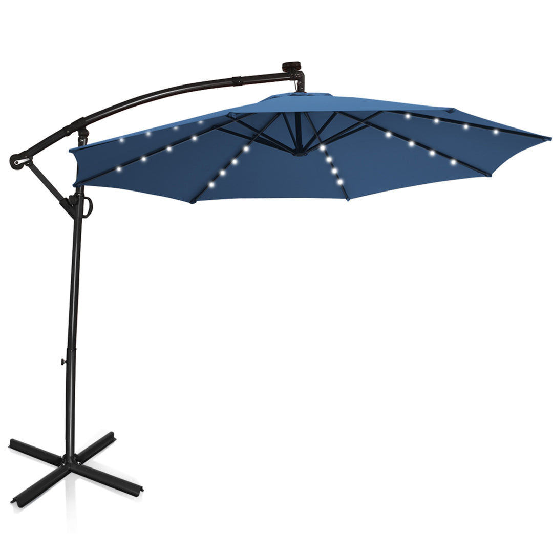 10Ft Offset Hanging Umbrella Patio Outdoor w/ 32 Solar LED Lights Image 8