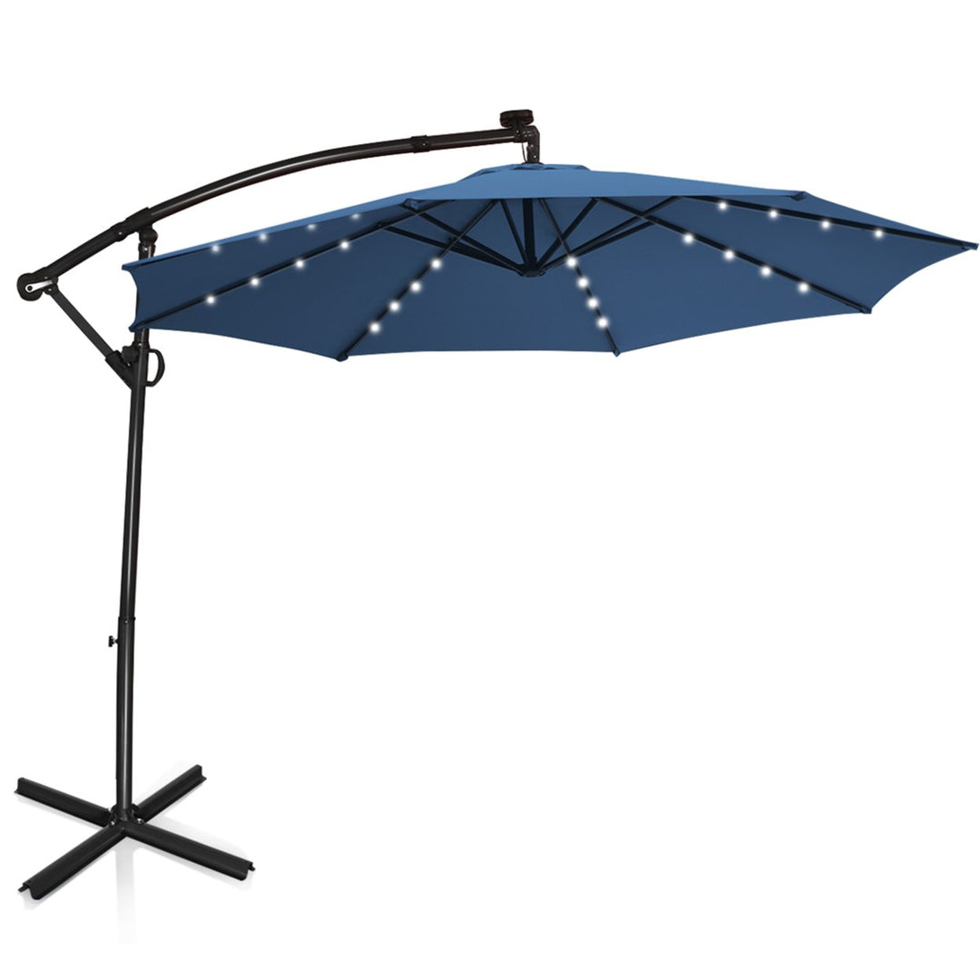 10Ft Offset Hanging Umbrella Patio Outdoor w/ 32 Solar LED Lights Image 1