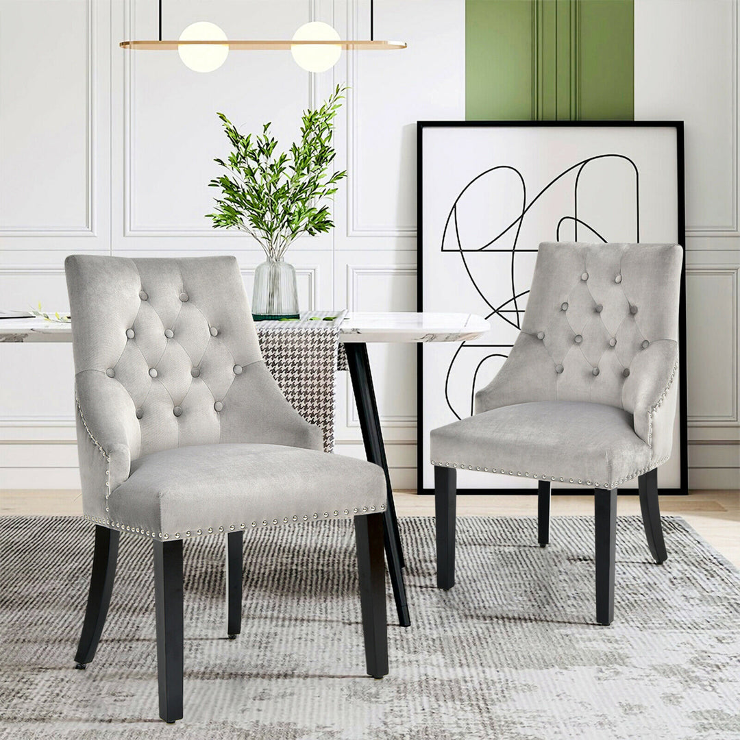 Set of 2 Button-Tufted Dining Chair Upholstered Armless Side Chair Image 4