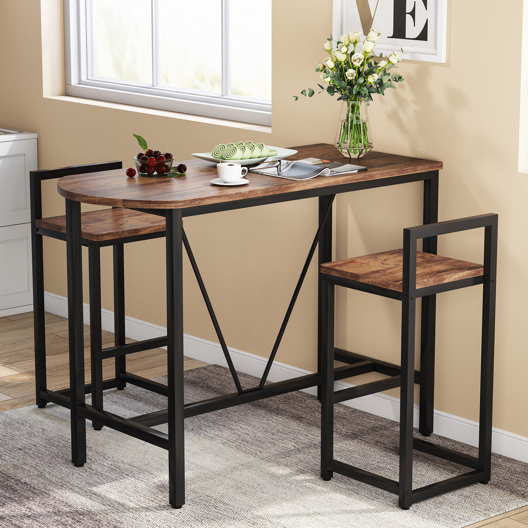 Tribesigns 3-Piece Bar Table Set, Kitchen Pub Dining Table with 2 Bar Stools, Small Space Counter Height Breakfast Table Image 8