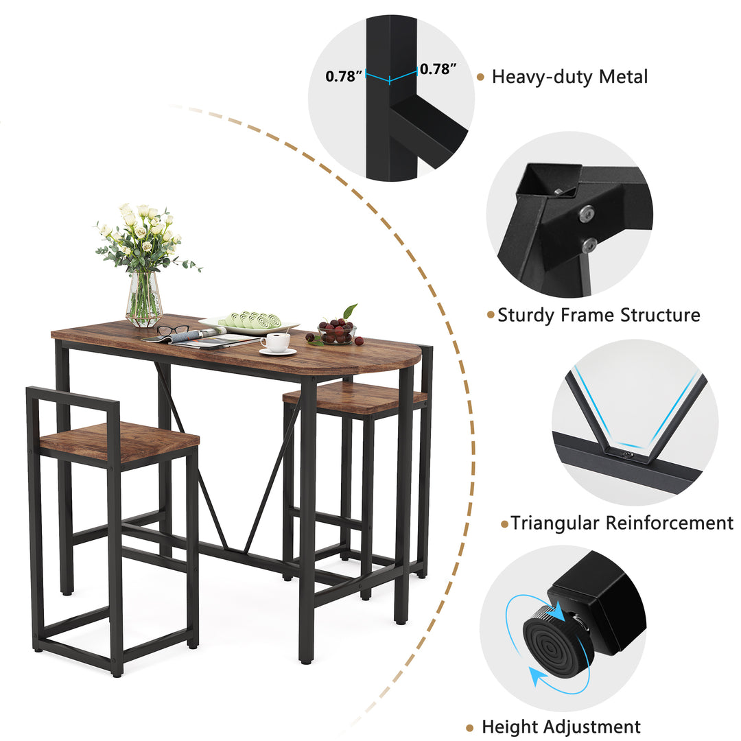 Tribesigns 3-Piece Bar Table Set, Kitchen Pub Dining Table with 2 Bar Stools, Small Space Counter Height Breakfast Table Image 11