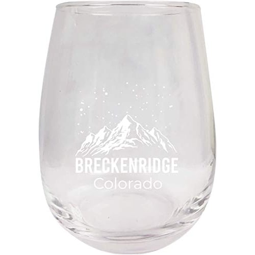 Breckenridge Colorado Ski Adventures Etched Stemless Wine Glass 9 oz 2-Pack Image 1