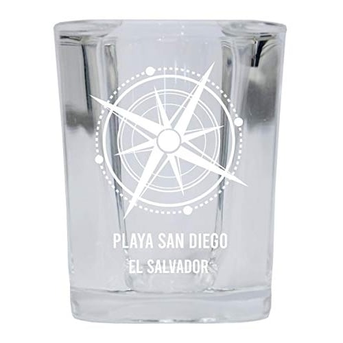 Playa San Diego Souvenir 2 Ounce Square Shot Glass laser etched Compass Design Image 1