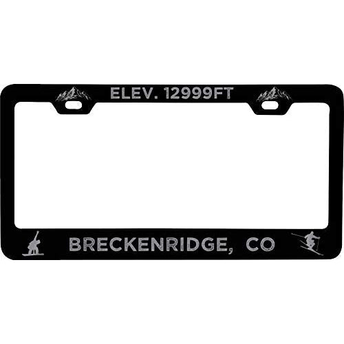 R and R Imports Breckenridge Colorado Etched Metal License Plate Frame Black Image 1