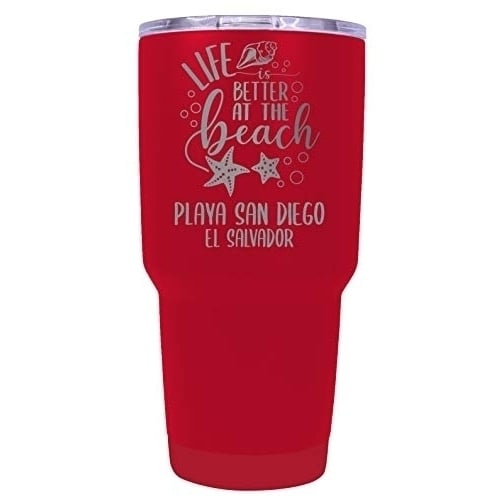 Playa San Diego El Salvador Souvenir Laser Engraved 24 Oz Insulated Stainless Steel Tumbler Red. Image 1