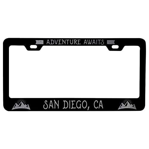 R and R Imports San Diego California Laser Etched Vanity Black Metal License Plate Frame Image 1