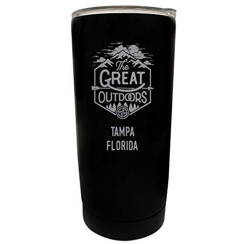 R and R Imports Tampa Florida Etched 16 oz Stainless Steel Insulated Tumbler Outdoor Adventure Design Black. Image 1