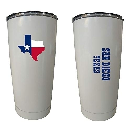 R and R Imports San Diego Texas 20 oz White Insulated Stainless Steel Tumbler State Flag Design White. Image 1