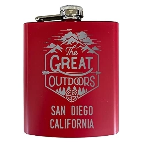 San Diego California Laser Engraved Explore the Outdoors Souvenir 7 oz Stainless Steel 7 oz Flask Red Image 1