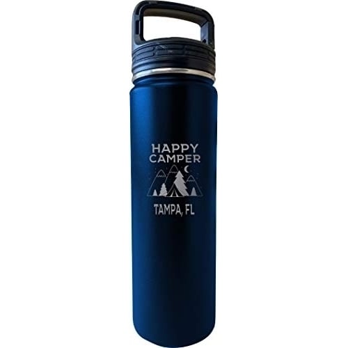 Tampa Florida Happy Camper 32 Oz Engraved Navy Insulated Double Wall Stainless Steel Water Bottle Tumbler Image 1