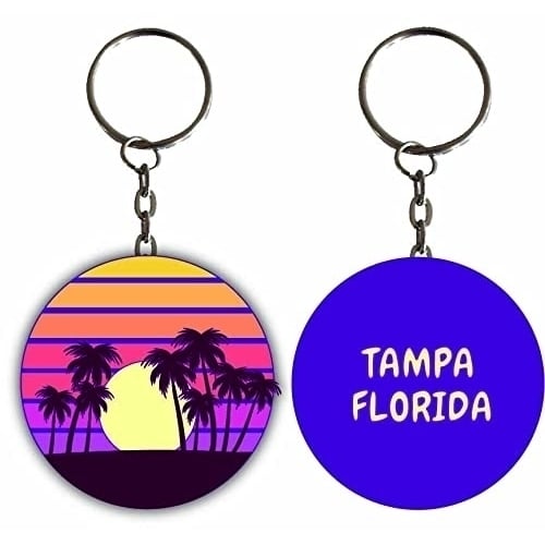 Tampa Florida Sunset Palm Metal Keychain Image 1