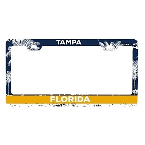 Tampa Florida Metal License Plate Frame Distressed Palm Design Image 1