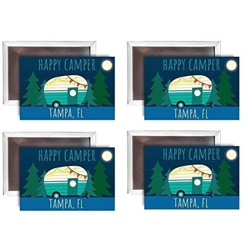 Tampa Florida Souvenir 2x3-Inch Fridge Magnet Happy Camper Design 4-Pack Image 1