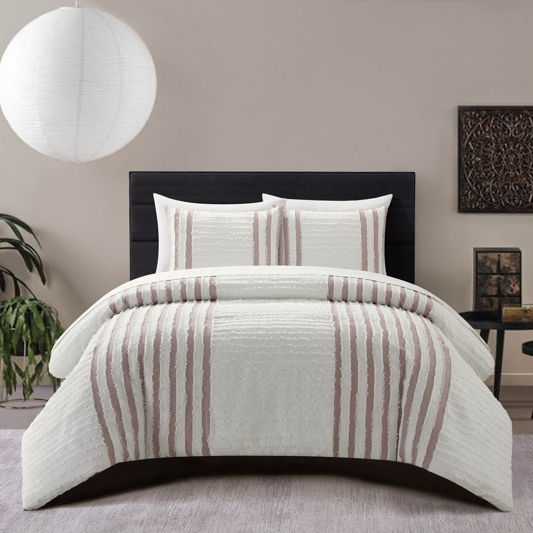 Salma 3 Piece Cotton Duvet Cover Set Clip Jacquard Striped Image 5