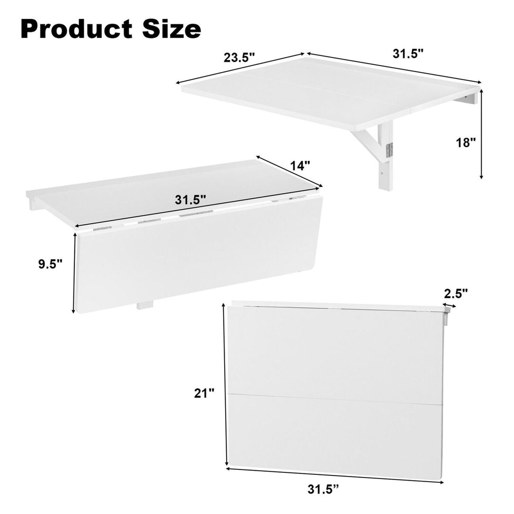 Wall-Mounted Drop-Leaf Table Folding Kitchen Dining Table Desk Space Saver White Image 2