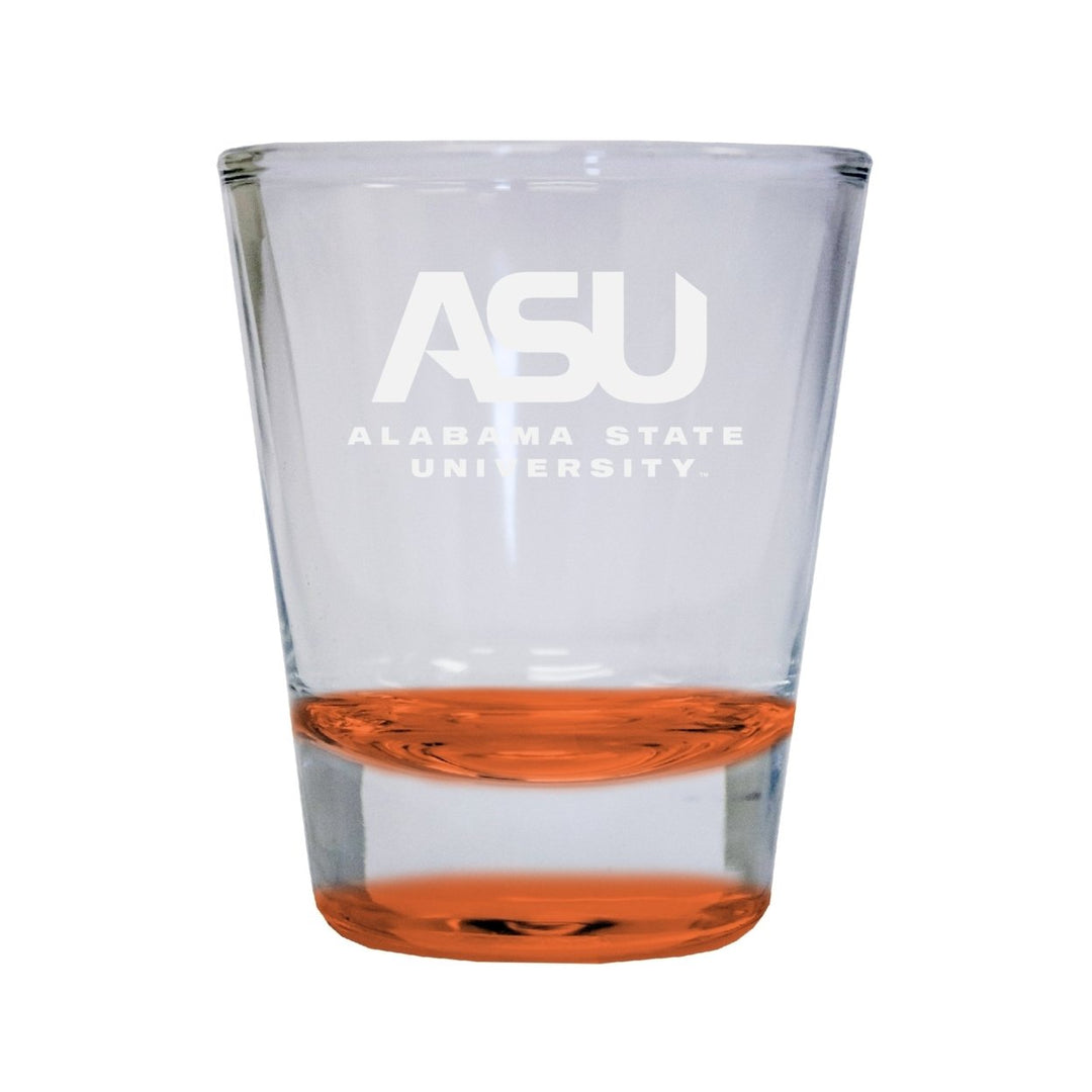 NCAA Alabama State University Collectors 2oz Laser-Engraved Spirit Shot Glass Orange Image 1