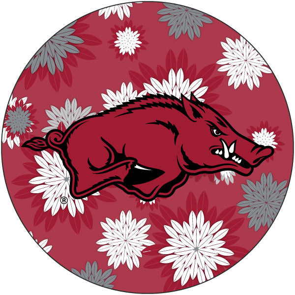 Arkansas Razorbacks Floral Design 4-Inch Round Shape NCAA High-Definition Magnet - Versatile Metallic Surface Adornment Image 1