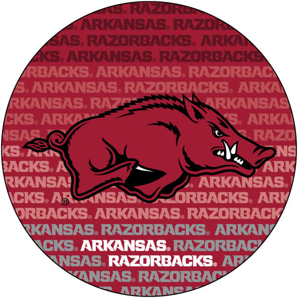 Arkansas Razorbacks Round Word Design 4-Inch Round Shape NCAA High-Definition Magnet - Versatile Metallic Surface Image 1