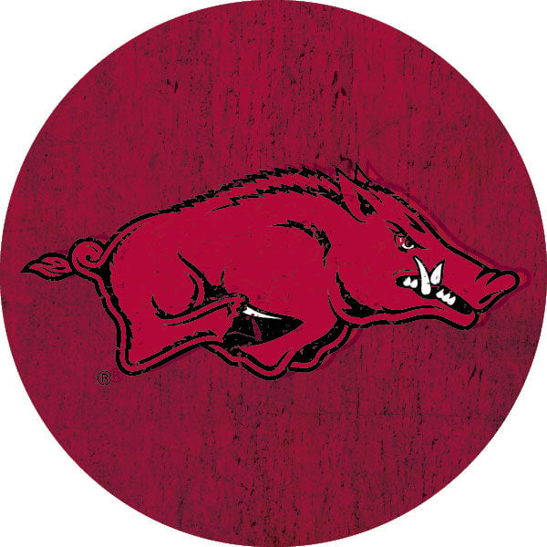 Arkansas Razorbacks Distressed Wood Grain Design 4-Inch Round Shape NCAA High-Definition Magnet - Versatile Metallic Image 1