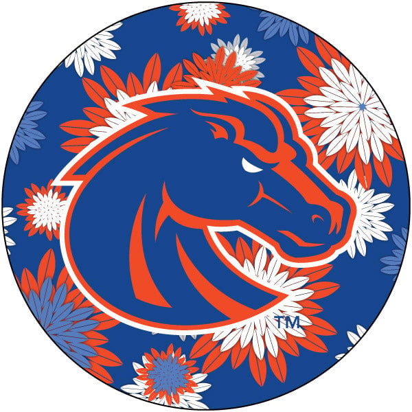 Boise State Broncos Floral Design 4-Inch Round Shape NCAA High-Definition Magnet - Versatile Metallic Surface Adornment Image 1