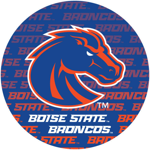 Boise State Broncos Round Word Design 4-Inch Round Shape NCAA High-Definition Magnet - Versatile Metallic Surface Image 1