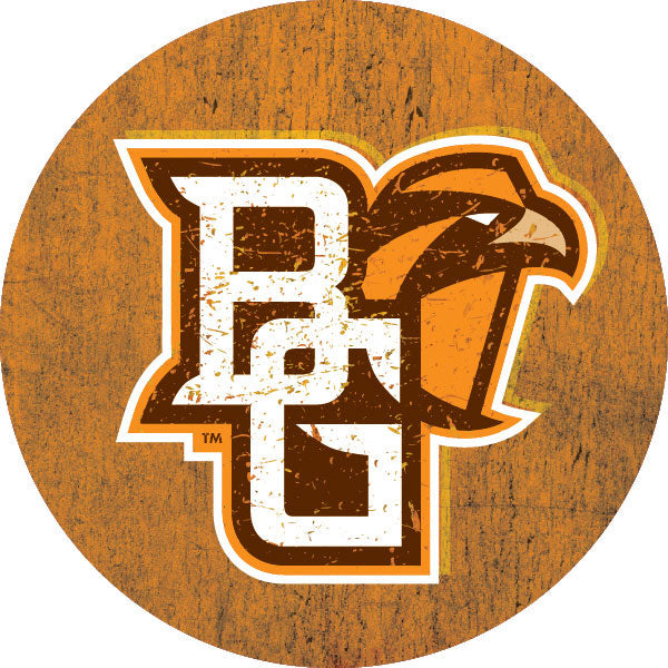 Bowling Green Falcons Distressed Wood Grain Design 4-Inch Round Shape NCAA High-Definition Magnet - Versatile Metallic Image 1