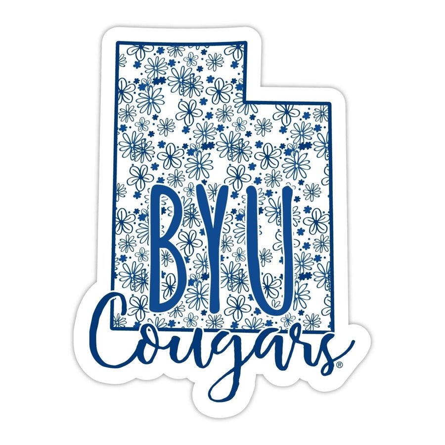 Brigham Young Cougars 2-Inch on one of its sides Floral Design NCAA Floral Love Vinyl Sticker - Blossoming School Spirit Image 1