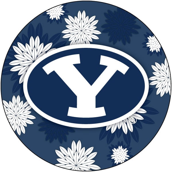 Brigham Young Cougars Floral Design 4-Inch Round Shape NCAA High-Definition Magnet - Versatile Metallic Surface Image 1