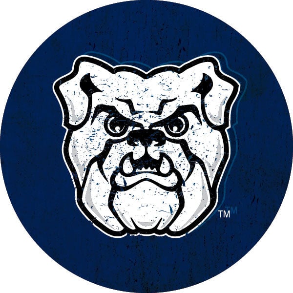 Butler Bulldogs Distressed Wood Grain Design 4-Inch Round Shape NCAA High-Definition Magnet - Versatile Metallic Surface Image 1