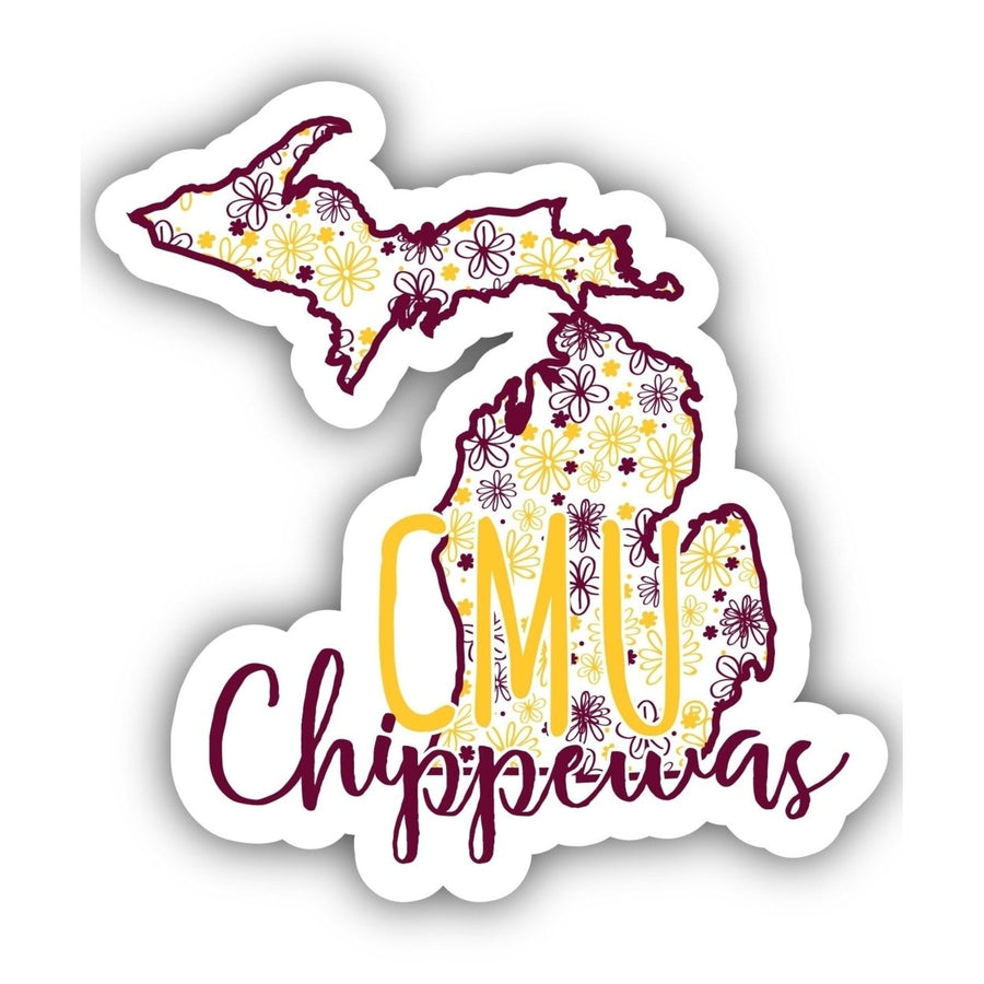 Central Michigan University 2-Inch on one of its sides Floral Design NCAA Floral Love Vinyl Sticker - Blossoming School Image 1