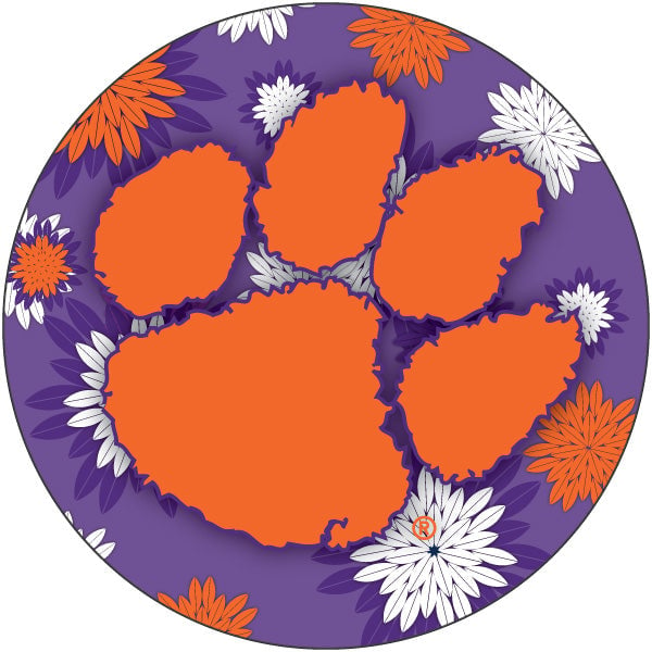 Clemson Tigers Floral Design 4-Inch Round Shape NCAA High-Definition Magnet - Versatile Metallic Surface Adornment Image 1