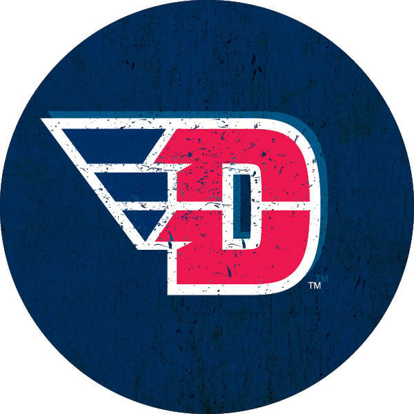 Dayton Flyers Distressed Wood Grain Design 4-Inch Round Shape NCAA High-Definition Magnet - Versatile Metallic Surface Image 1